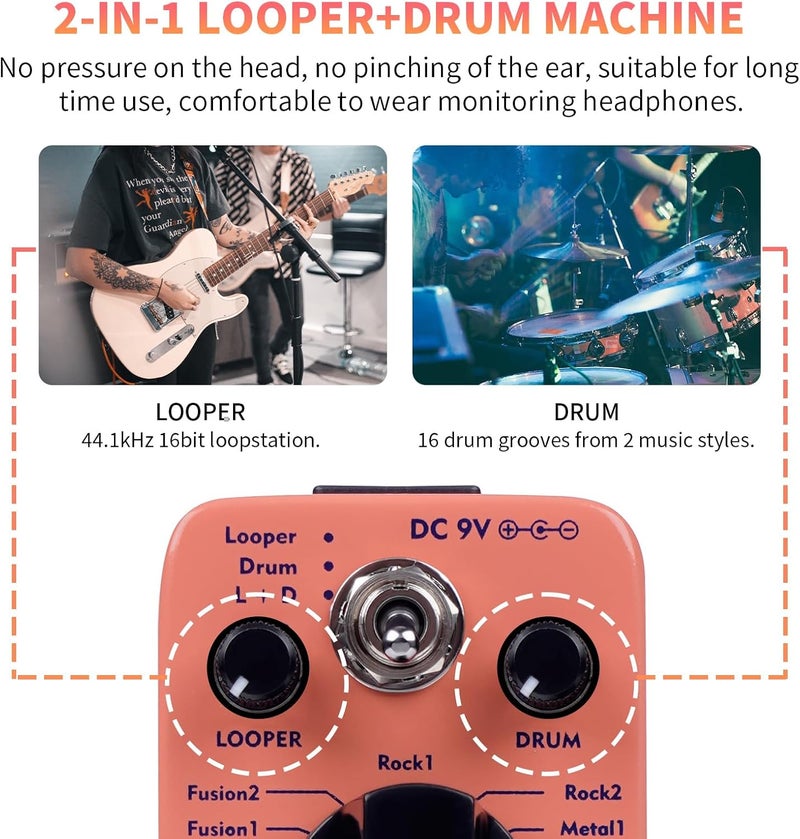 AITONE Looper Pedal with Drum Machine 2 in 1 Loop Pedals for Electric Guitar 20 Minutes Looping 16 Drum Grooves 3 Mode True-Bypass (AT-01) - Image 1